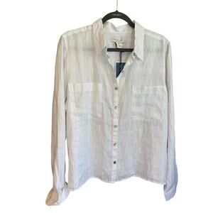 Rachael Zoe White Linen Long Sleeve Button Up |Size XL | NWT